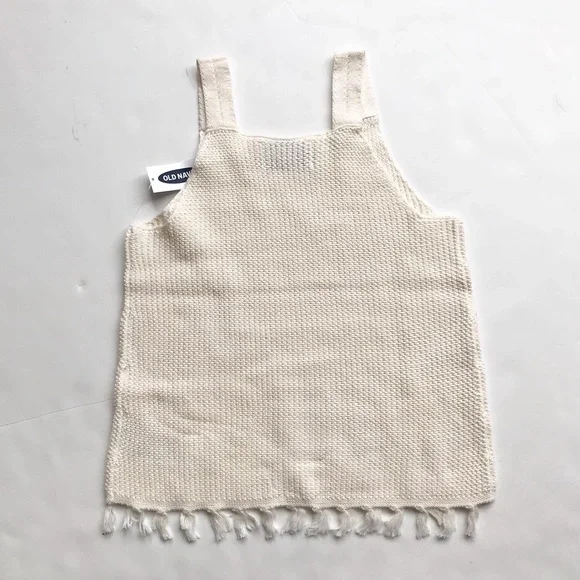 Old Navy NWT Ivory knit fringe top M(8Y) - Picture 5 of 5